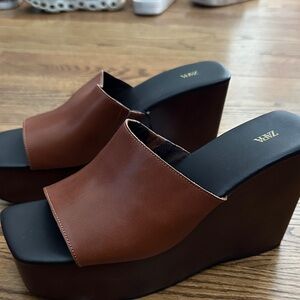 Zara Chestnut Wedge Mules